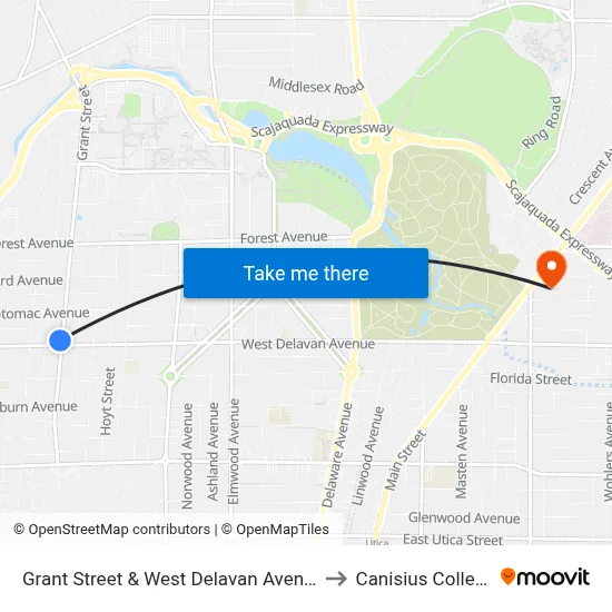Grant Street & West Delavan Avenue to Canisius College map