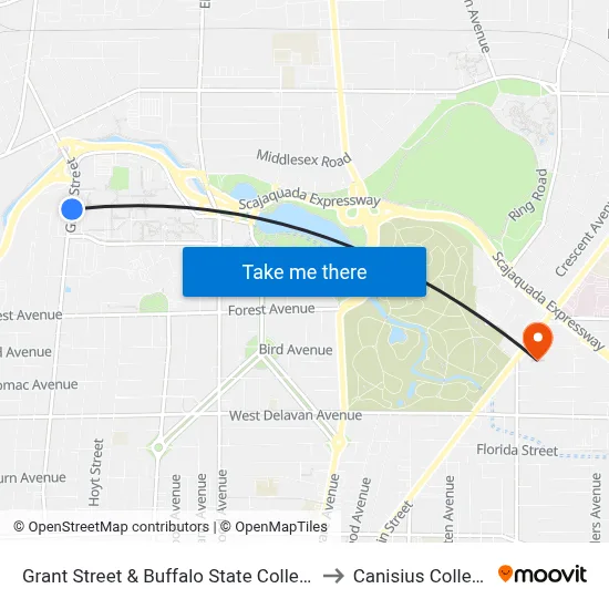 Grant Street & Buffalo State College to Canisius College map
