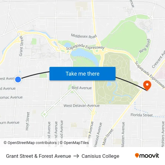 Grant Street & Forest Avenue to Canisius College map