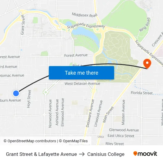 Grant Street & Lafayette Avenue to Canisius College map