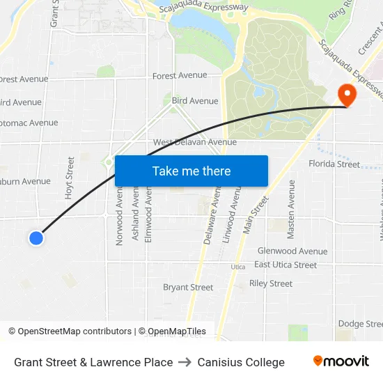 Grant Street & Lawrence Place to Canisius College map