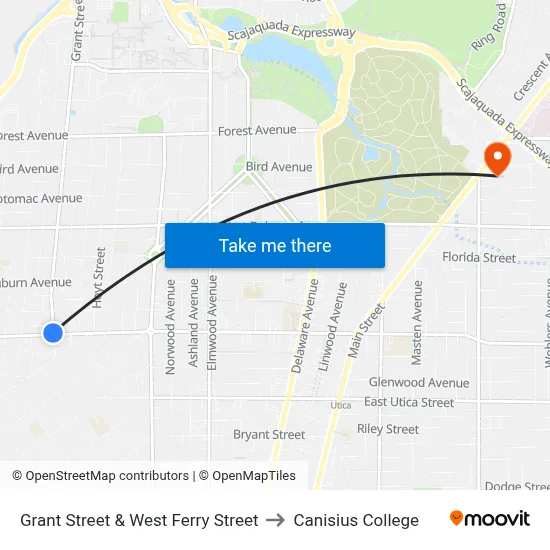 Grant Street & West Ferry Street to Canisius College map