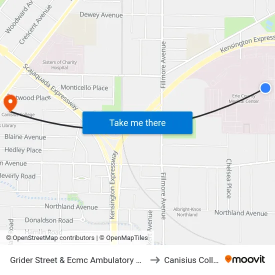 Grider Street & Ecmc Ambulatory Center to Canisius College map