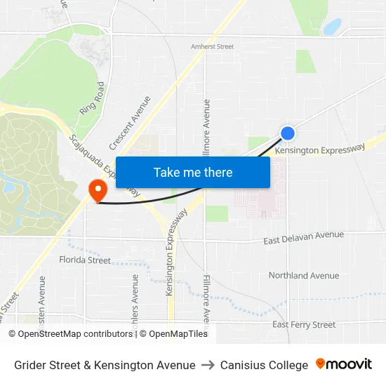 Grider Street & Kensington Avenue to Canisius College map