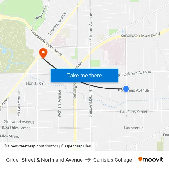 Grider Street & Northland Avenue to Canisius College map