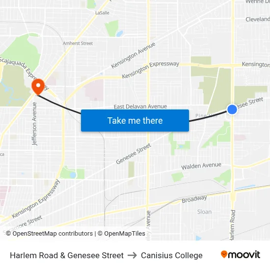 Harlem Road & Genesee Street to Canisius College map