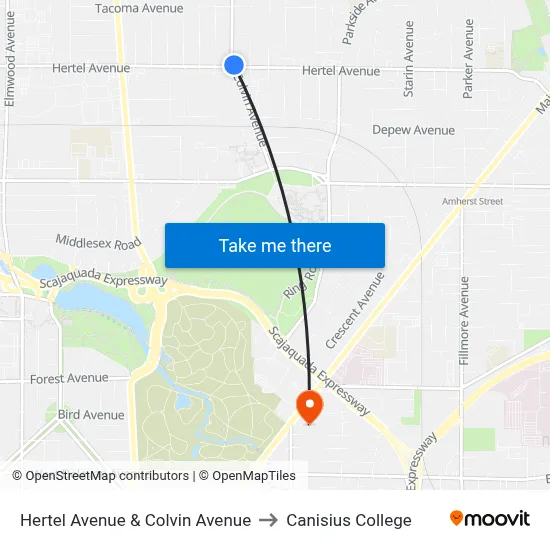 Hertel Avenue & Colvin Avenue to Canisius College map