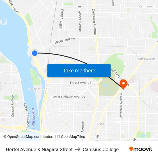 Hertel Avenue & Niagara Street to Canisius College map