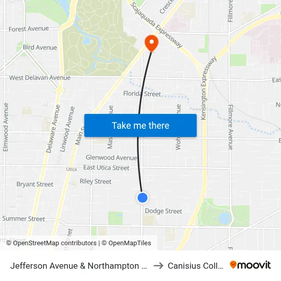 Jefferson Avenue & Northampton Street to Canisius College map