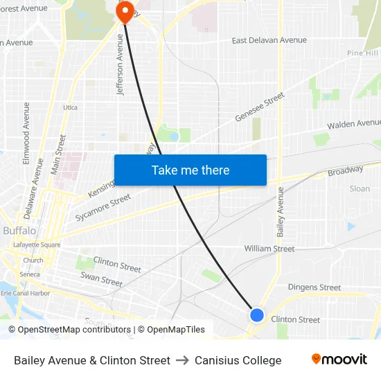 Bailey Avenue & Clinton Street to Canisius College map