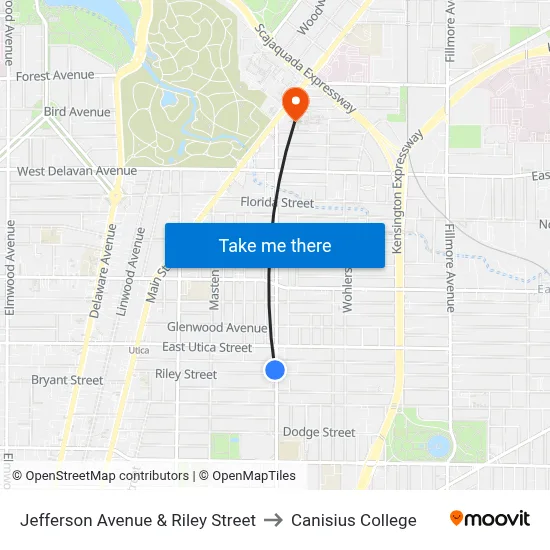 Jefferson Avenue & Riley Street to Canisius College map