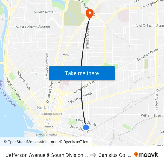 Jefferson Avenue & South Division Street to Canisius College map