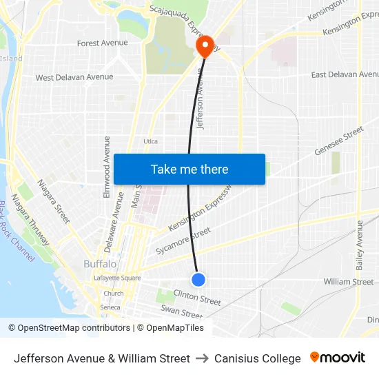Jefferson Avenue & William Street to Canisius College map