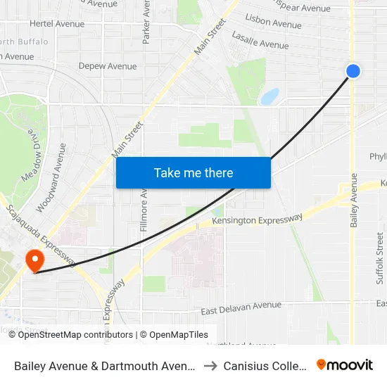 Bailey Avenue & Dartmouth Avenue to Canisius College map
