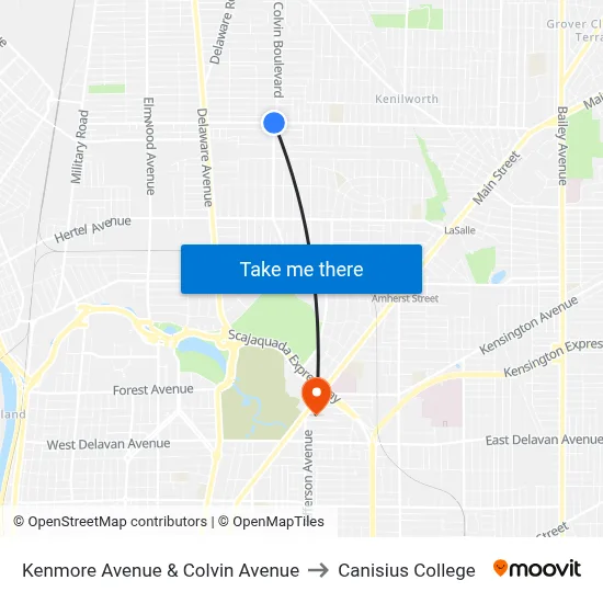 Kenmore Avenue & Colvin Avenue to Canisius College map