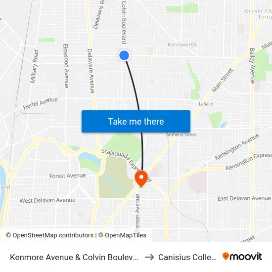 Kenmore Avenue & Colvin Boulevard to Canisius College map