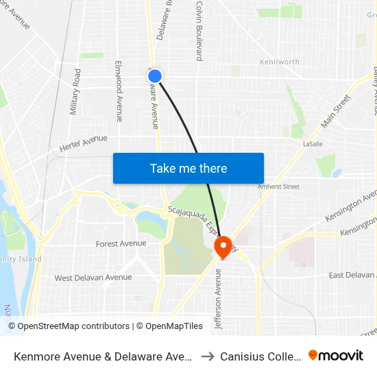 Kenmore Avenue & Delaware Avenue to Canisius College map