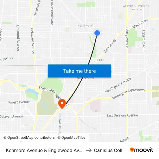 Kenmore Avenue & Englewood Avenue to Canisius College map