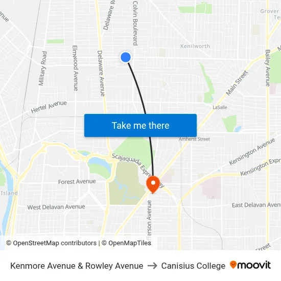 Kenmore Avenue & Rowley Avenue to Canisius College map