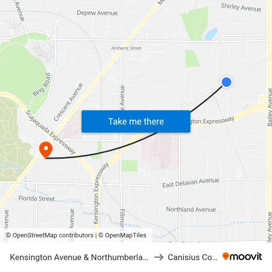 Kensington Avenue & Northumberland Avenue to Canisius College map