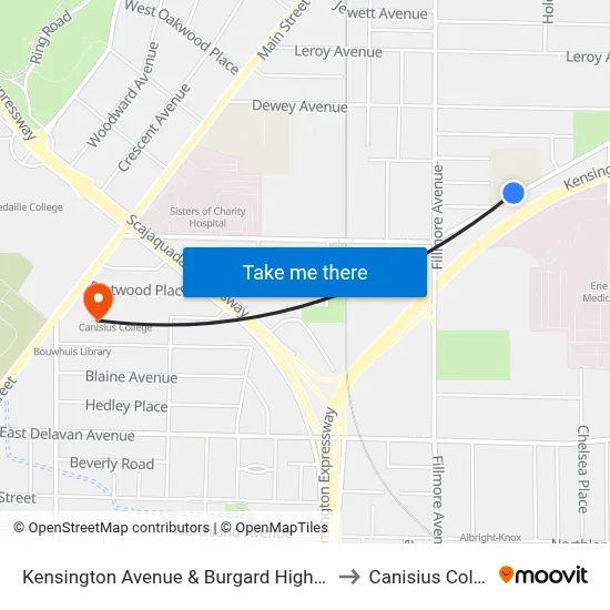 Kensington Avenue & Burgard High School to Canisius College map