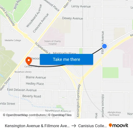 Kensington Avenue & Fillmore Avenue to Canisius College map