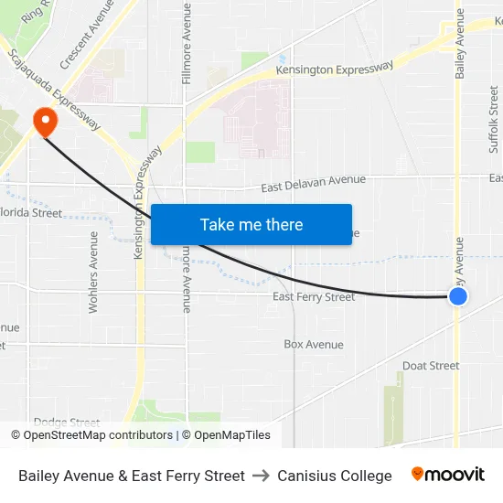 Bailey Avenue & East Ferry Street to Canisius College map