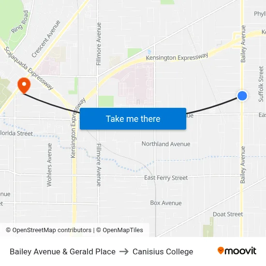 Bailey Avenue & Gerald Place to Canisius College map