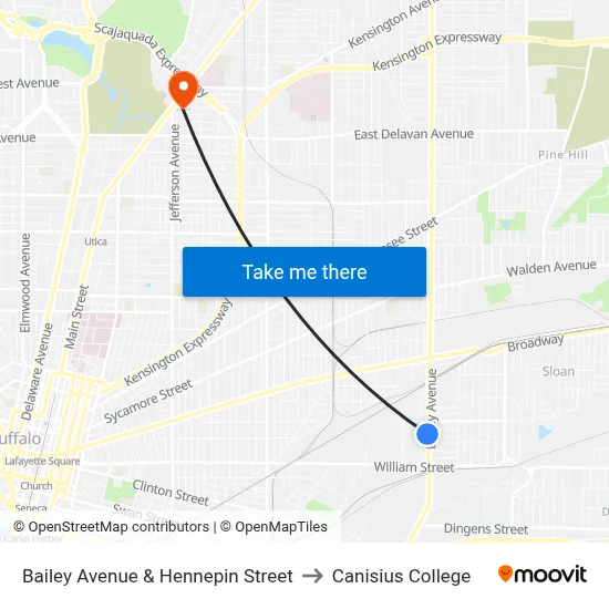 Bailey Avenue & Hennepin Street to Canisius College map