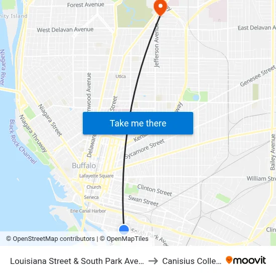 Louisiana Street & South Park Avenue to Canisius College map