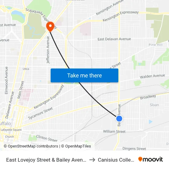 East Lovejoy Street & Bailey Avenue to Canisius College map