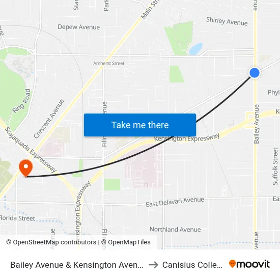 Bailey Avenue & Kensington Avenue to Canisius College map