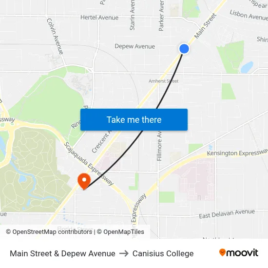 Main Street & Depew Avenue to Canisius College map