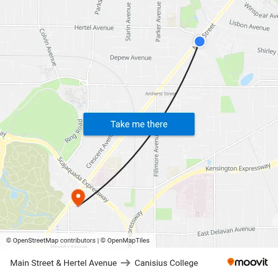 Main Street & Hertel Avenue to Canisius College map