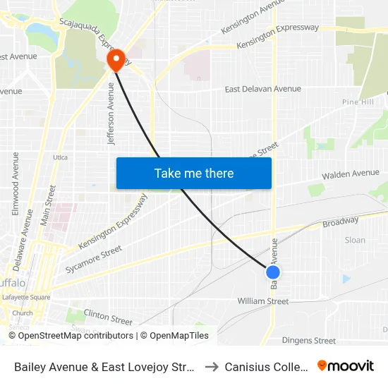 Bailey Avenue & East Lovejoy Street to Canisius College map