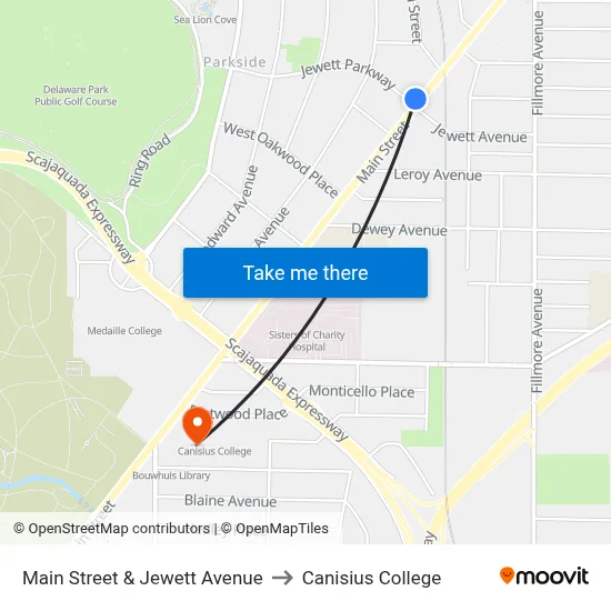 Main Street & Jewett Avenue to Canisius College map