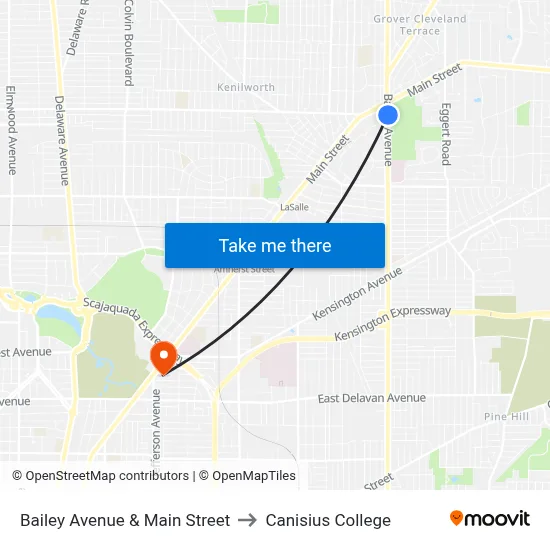 Bailey Avenue & Main Street to Canisius College map