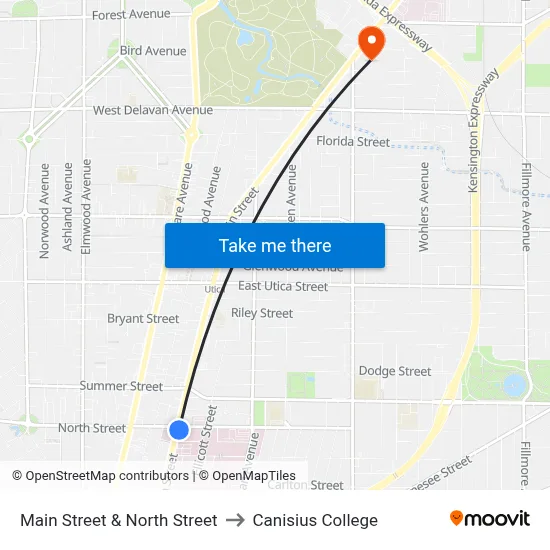 Main Street & North Street to Canisius College map