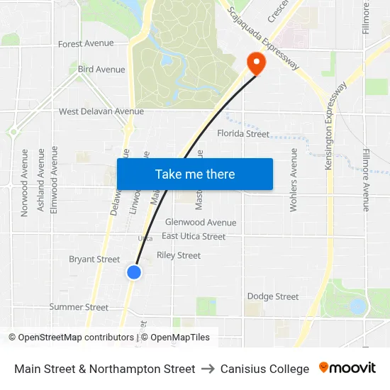 Main Street & Northampton Street to Canisius College map