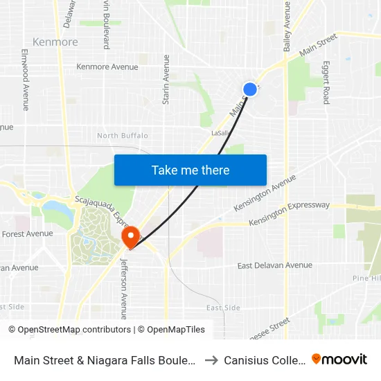 Main Street & Niagara Falls Boulevard to Canisius College map