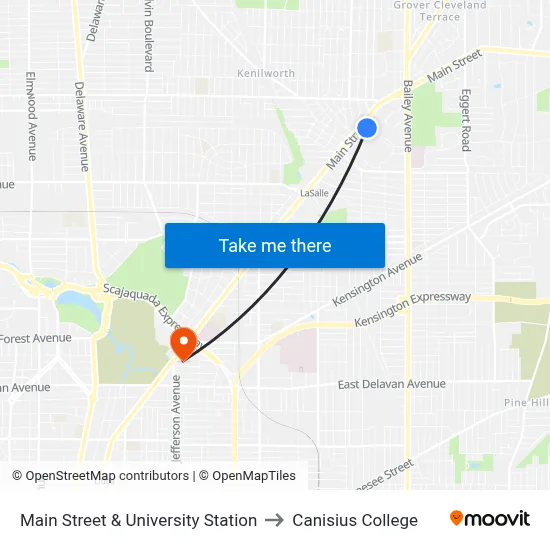 Main Street & University Station to Canisius College map