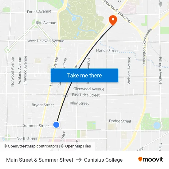 Main Street & Summer Street to Canisius College map