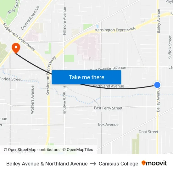 Bailey Avenue & Northland Avenue to Canisius College map