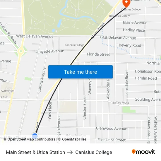 Main Street & Utica Station to Canisius College map