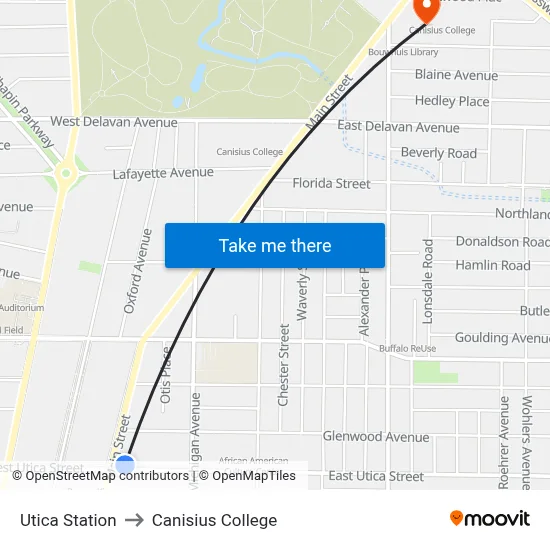 Utica Station to Canisius College map