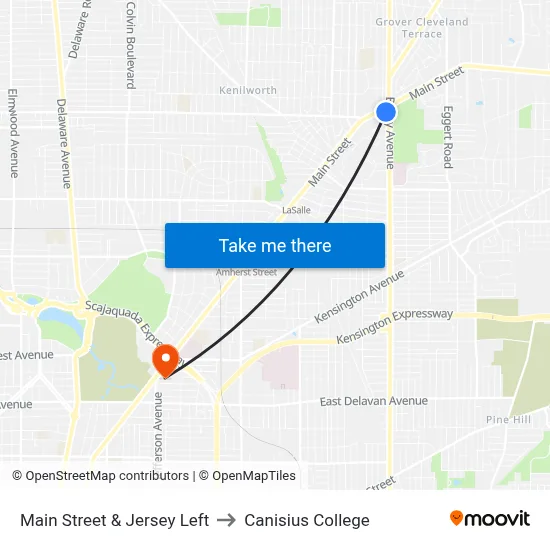 Main Street & Jersey Left to Canisius College map