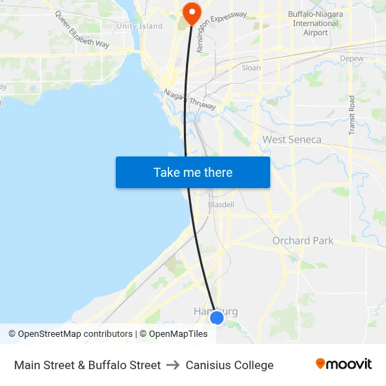 Main Street & Buffalo Street to Canisius College map