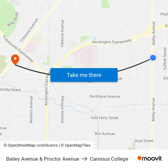 Bailey Avenue & Proctor Avenue to Canisius College map