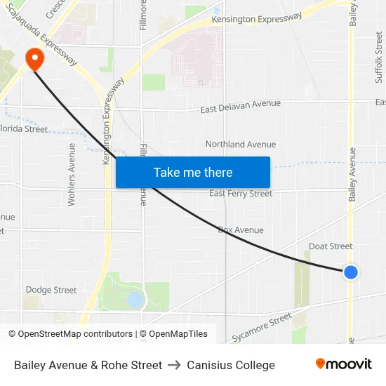 Bailey Avenue & Rohe Street to Canisius College map
