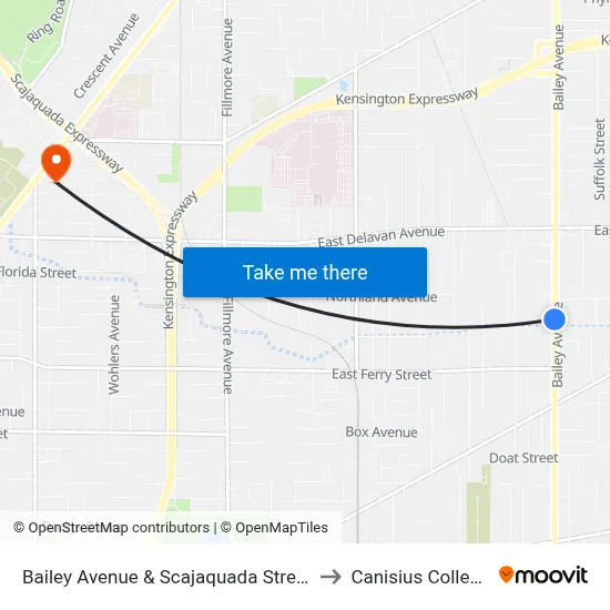 Bailey Avenue & Scajaquada Street to Canisius College map